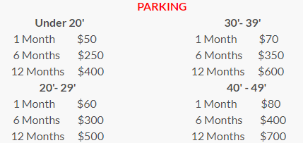 Parking prices at Harbour Storage